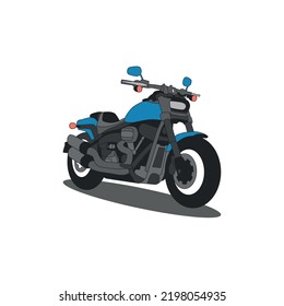 blue and black retro motorcycle vehicle cartoon flat vector illustration isolated on white background