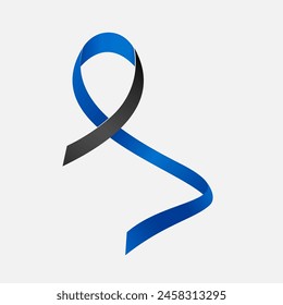 Blue and black ribbon awareness Ocular Melanoma, Police Officers Lost in the Line of Duty. Isolated on white background. Vector  illustration.