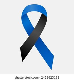 Blue and black ribbon awareness Ocular Melanoma, Police Officers Lost in the Line of Duty. Isolated on white background. Vector  illustration