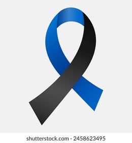 Blue and black ribbon awareness Ocular Melanoma, Police Officers Lost in the Line of Duty. Isolated on white background. Vector  illustration