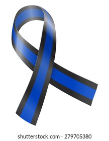 Blue and black ribbon. Concern of Police Survivors and  ocular melanoma awareness symbol. Vector illustration