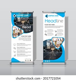 Blue, Black, Roll up Banner Design, Construction, Business Abstract Vertical Template Vector, Cover Abstract Modern X-Banner, Brochure Flyer Banner Rectangle Size.