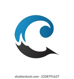 Blue and Black Round Curly Letter C Icon on a White Background