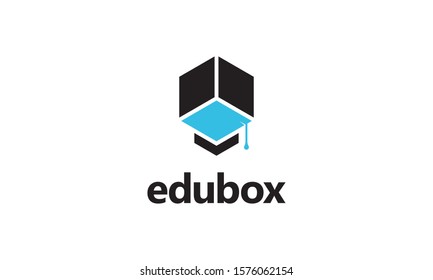 blue black school box Education Hat Cap School Student University with Cube Box Hexagon Logo