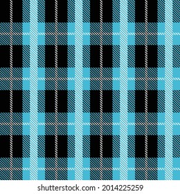 Blue and black Scotland textile seamless pattern. Fabric texture check tartan plaid. Abstract geometric background for cloth, card, fabric. Monochrome graphic repeating design. Modern squared ornament