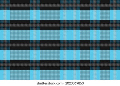 Blue and black Scotland textile seamless pattern. Fabric texture check tartan plaid. Abstract geometric background for cloth, card, fabric. Monochrome graphic repeating design. Modern squared ornament