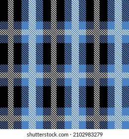 Blue and black Scotland textile seamless pattern. Fabric texture check tartan plaid. Abstract geometric background for cloth, card, fabric. Monochrome graphic repeating design. Modern squared ornament