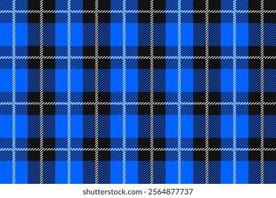 Blue and black Scotland textile seamless pattern. Fabric texture check tartan plaid. Abstract monochrome geometric background for cloth, fabric.