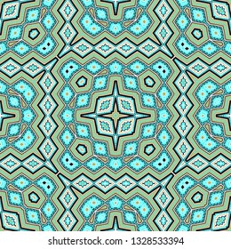 Blue - black seamless  mosaic vector ornament, oriental style