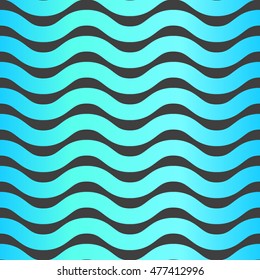 Blue and black seamless wave pattern, linear design - vector illustration