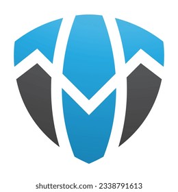 Blue and Black Shield Shaped Letter T Icon on a White Background