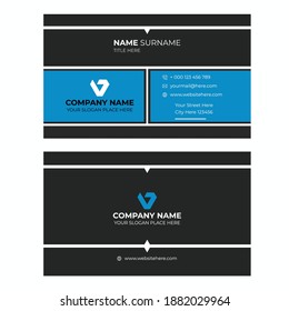 Blue and Black Simple, Corporate, Unique Business Card Template
