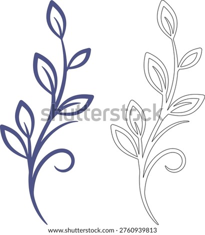 Blue and black simple leaf vine silhouette plant