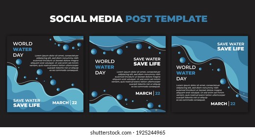 Blue and black social media post template. World Water Day design. Set of social media post template with Blue abstract design. Good template for Online campaign design.