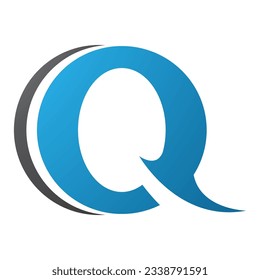 Letra azul y negra de forma redondeada con forma de icono Q en un fondo blanco
