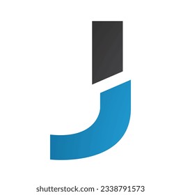 Blue and Black Split Shaped Letter J Icon on a White Background