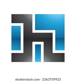 Blue and Black Square Shaped Glossy Letter H Icon on a White Background