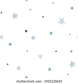 Blue and black star of different size vector seamless pattern. Starry space childish backdrop. Sweet dreams baby boy nursery background.