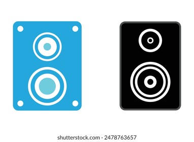 Blue and Black Stereo speaker icon isolated on white background. Sound system speakers. Musical column speaker bass equipment. Vector illustration. Eps file 132.