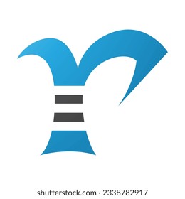 Blue and Black Striped Letter R Icon on a White Background