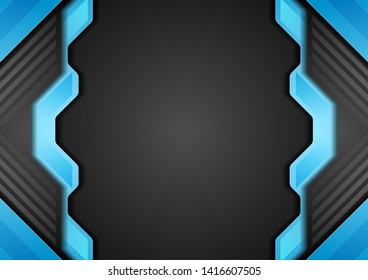 Blue and black tech abstract corporate background. Geometric vector design