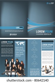 Blue and black template for advertising brochure with business people