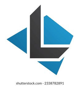 Blue and Black Trapezium Shaped Letter L Icon on a White Background