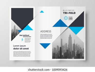 Blue and black Triangles Tri-fold business brochure design template