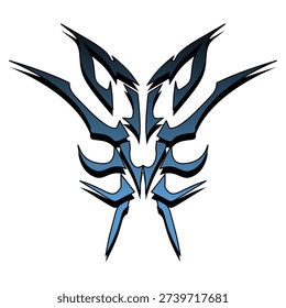 A blue and black tribal emblem with sharp edges and symmetrical design