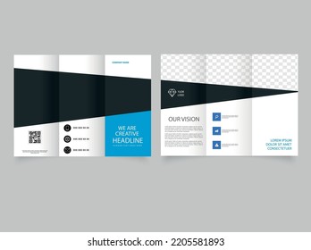 Blue Black Trifold Brochure. Modern Trifold Business Brochure Template, Tri-fold Brochure Design