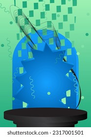 Blue, Black and Turquoise cylinder pedestal podium. Vector mockup stage showcase for presentation. Abstract minimal geometric product display.