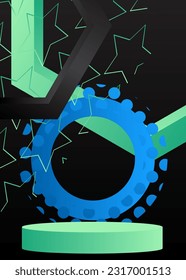 Blue, Black and Turquoise cylinder pedestal podium. Vector mockup stage showcase for presentation. Abstract minimal geometric product display.