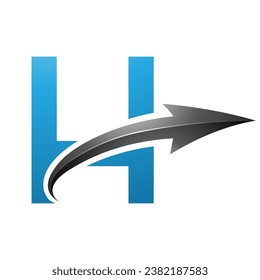 Blue and Black Uppercase Letter H Icon with a Glossy Arrow on a White Background