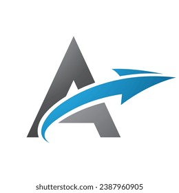 Blue and Black Uppercase Letter A Icon with an Arrow on a White Background