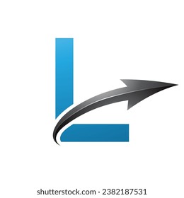 Blue and Black Uppercase Letter L Icon with a Glossy Arrow on a White Background