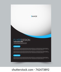 Blue and black vector flyer template. Abstract brochure design. Annual report cover background. For business, education, advertisement. Editable illustration.