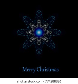 Blue and black vector greeting card with snowflake for Merry Christmas