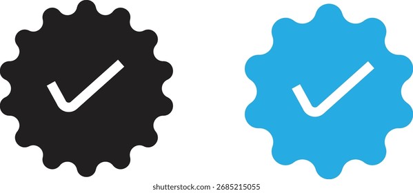 Blaues und schwarzes verifiziertes Häkchen, Vektorsymbol mit minimalem flachen Design, ideal für Apps, Accounts und Webprojekte.
