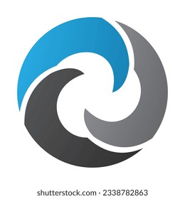 Letra azul y negra con forma de ola o icono en un fondo blanco