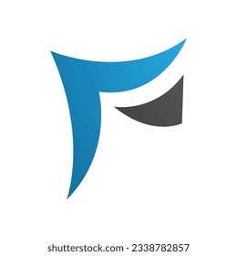 Blue and Black Wavy Paper Shaped Letter F Icon on a White Background