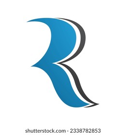 Letra azul y negra con forma de onda Icono R sobre fondo blanco