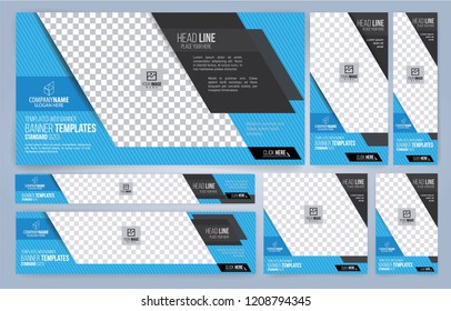 Blue and Black Web banners templates, standard sizes with space for photo, modern design