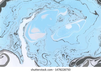 Blue, black and white abstract marble vector background. Ink marble texture. Marble effect painting.  Mixed acrylic paints. Contemporary art.