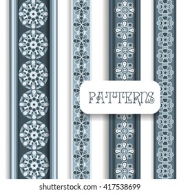 Blue, black and white boho style ornament, oriental pattern on white