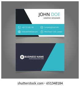 blue and black and white business card