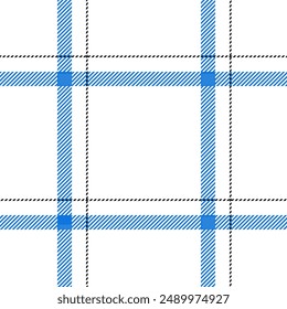 Blue, black and white color striped lines seamless plaid pattern for textile design, napkin, blanket, handkerchief, cover, tablecloth, scarf. EPS 10 vector illustration.