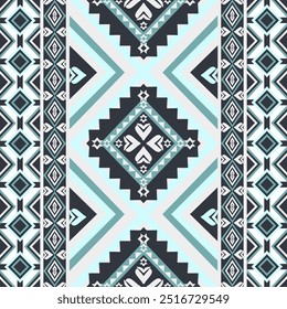 Azul e preto com padrões geométricos brancos que são tradicionais, étnicos, navajos ou índios ameríndios. designs para roupas, cortinas, tapetes, sarongs, hmong e bordas de tecido.