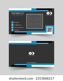 Blue, Black and White Professional Flat and Fresh Business Card With QR code