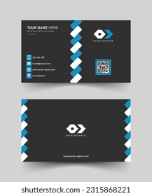 Blue, Black and White Professional Flat and Fresh Business Card With QR code