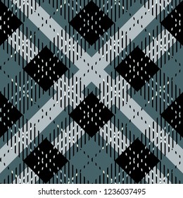 Blue, black and white Scottish Tartan Plaid Seamless Pattern